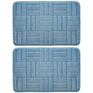Smart Home Tile Embossed Light Blue Non Slip Memory Foam Comfort Bath Mat, 2 pc
